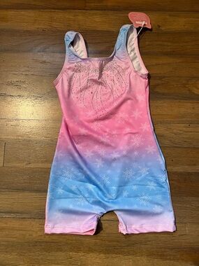 Pink to Blue Ombre Snowflake Gymnastics Leotard with Rhinestone Detail